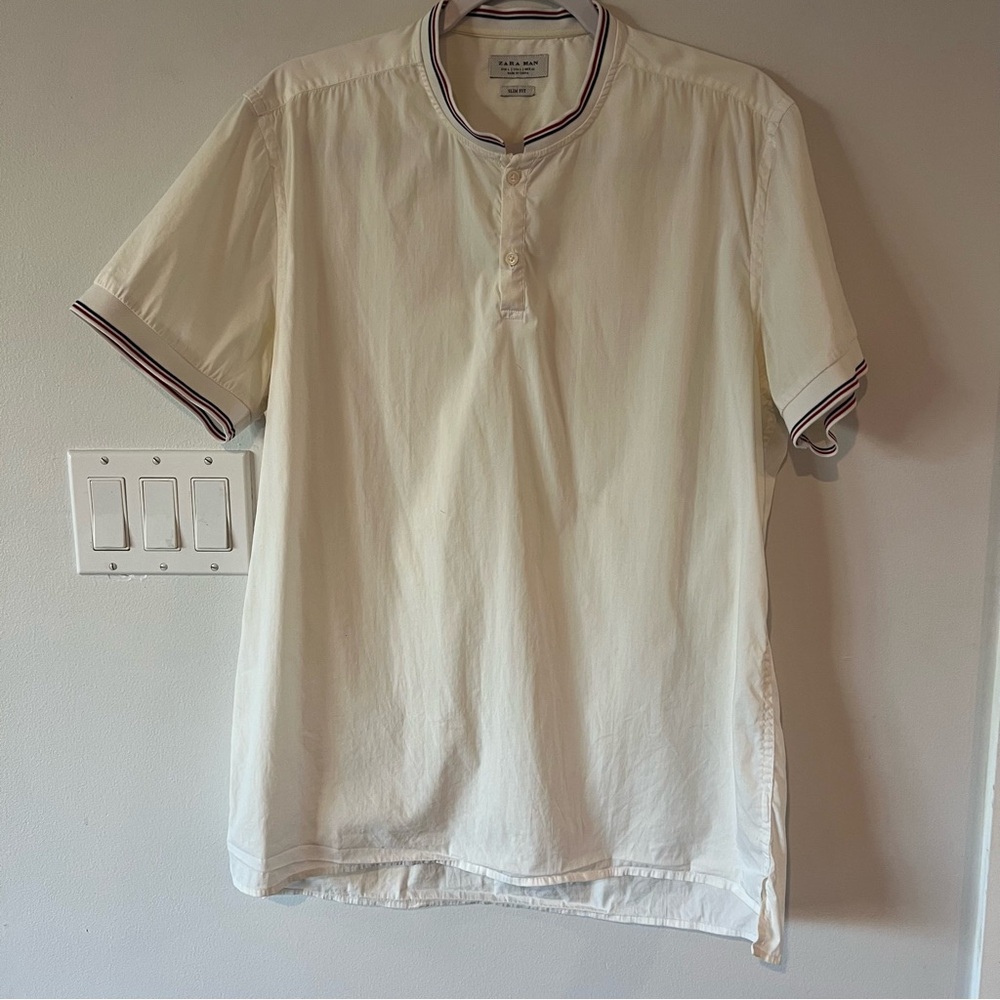 Zara Man Men's Large Slim Ivory Short Sleeve Shirt